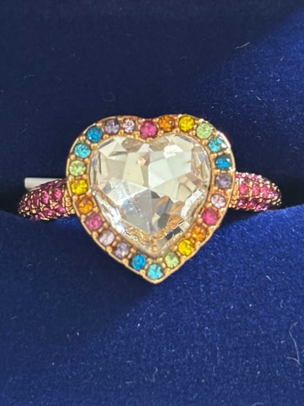 Kurt Geiger Heart Crystal Ring with Multicolor Accent Stones - Size 7